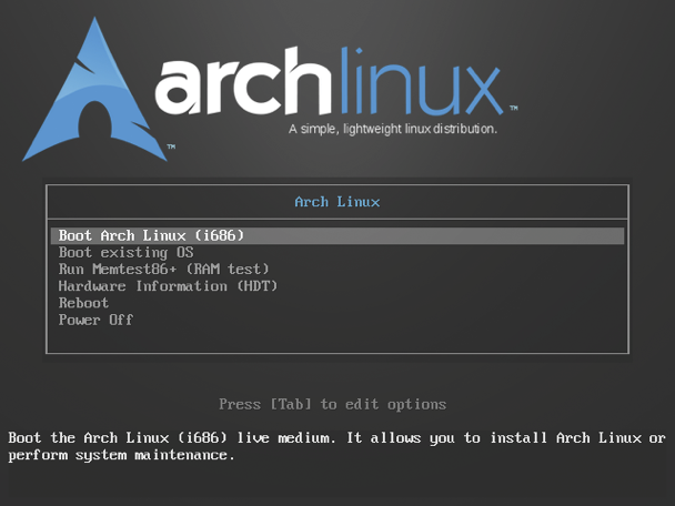 Arch Linux boot menu